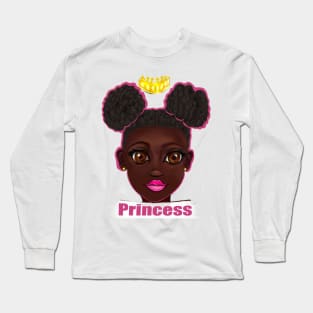 Princess - beautiful black girl with Afro hair in puffs, brown eyes and dark brown skin side profile. Hair love ! Long Sleeve T-Shirt